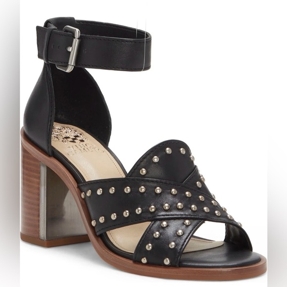 Vince Camuto Keresha Black Leather Studded Open Toe Sandals Pristine Size 7 - Picture 5 of 14